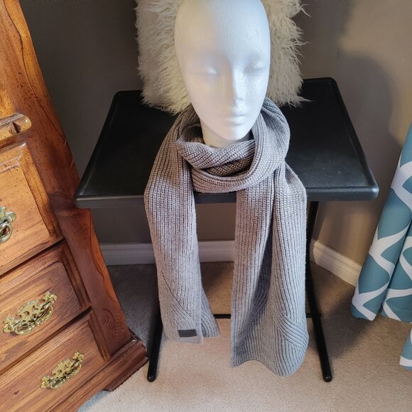 NWT ALL SAINTS WOOL BLEND TRAVELLING RIB KNIT GREY SCARF - Picture 5 of 9
